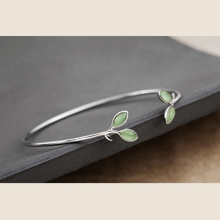 Buddha Stones Leaf Pattern Cat Eye Support Cuff Bracelet Bangle - image 15