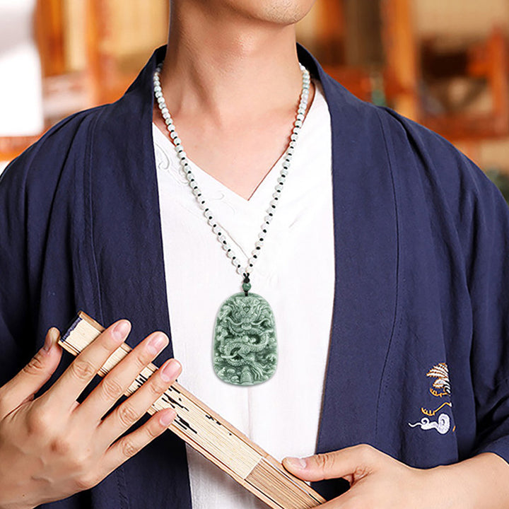 Buddha Stones Chinese Zodiac Dragon Jade Prosperity Necklace Bead String Pendant - image 9