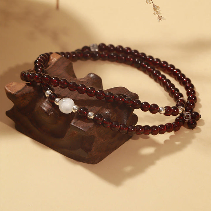 Buddha Stones 925 Sterling Silver Natural Garnet Cat Eye Protection Triple Wrap Bracelet - image 2