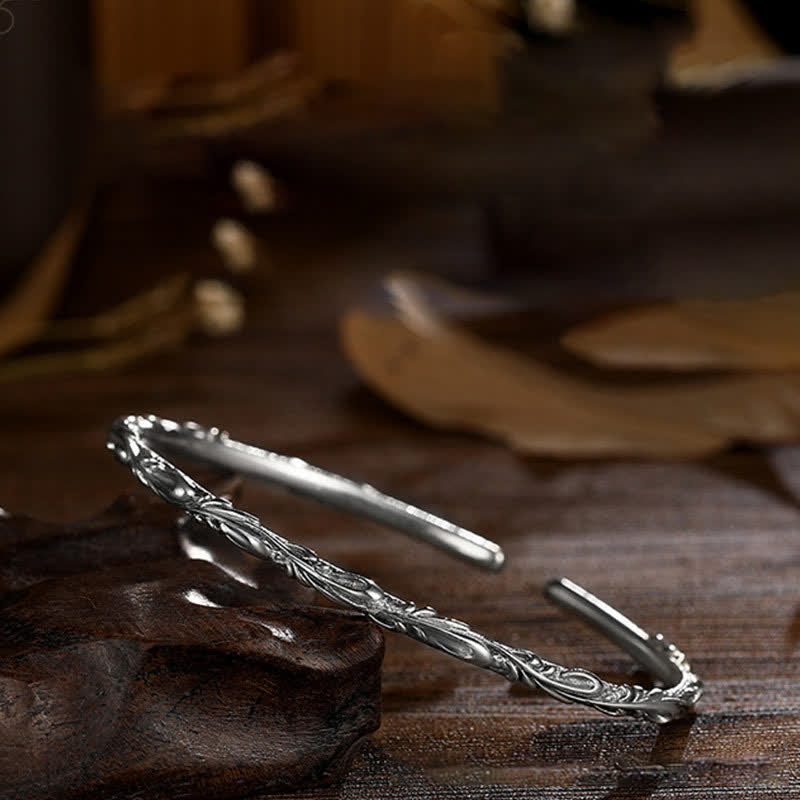 925 Sterling Silver Handmade Vines Engraved Protection Bracelet Bangle - image 6