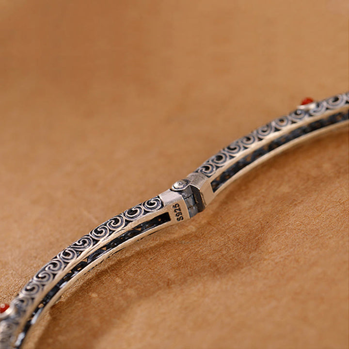 Vintage Tang Dynasty Flower Design Engraved Red Agate Copper Luck Bracelet Bangle - image 13