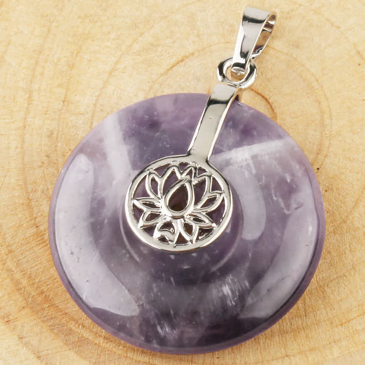 Buddha Stones Various Crystal Amethyst Pink Crystal Lotus Healing Necklace Pendant - image 7