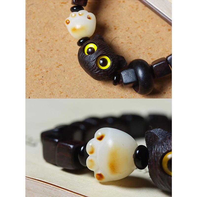 Buddha Stones Ebony Wood Cute Cat Bodhi Seed Paw Claw Square Beads Calm Bracelet - image 6