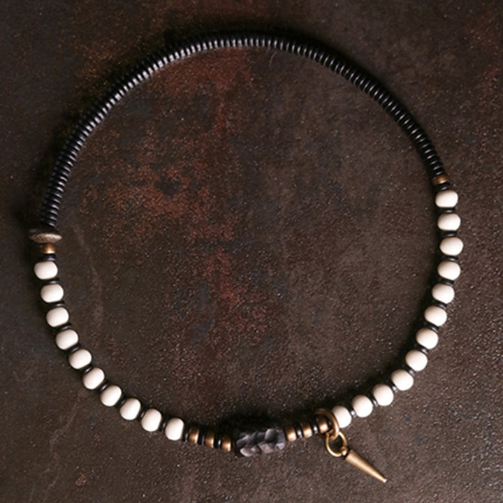 Buddha Stones Bone Beads Ebony Wood Copper Strength Couple Bracelet
