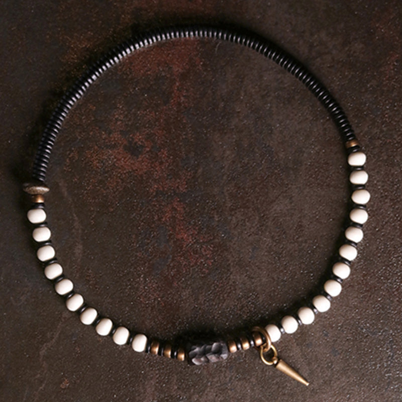 Buddha Stones Bone Beads Ebony Wood Copper Strength Couple Bracelet
