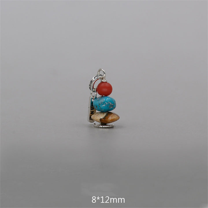 Buddha Stones Zen Cairn Labradorite Various Crystals Calm Pendant Necklace - Red Glass Beads& Turquoise&Landscape Stone Pendant 8*12mm - image 13