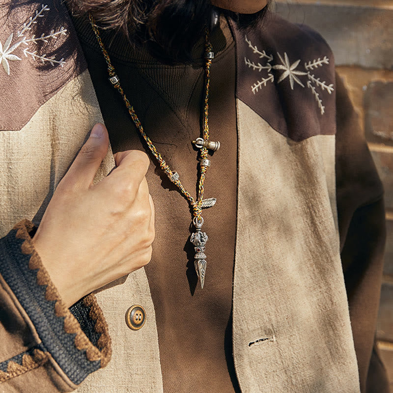 Tibetan Handmade 925 Sterling Silver Dorje Vajra Om Mani Padme Hum Feather Strength Necklace Pendant - image 4