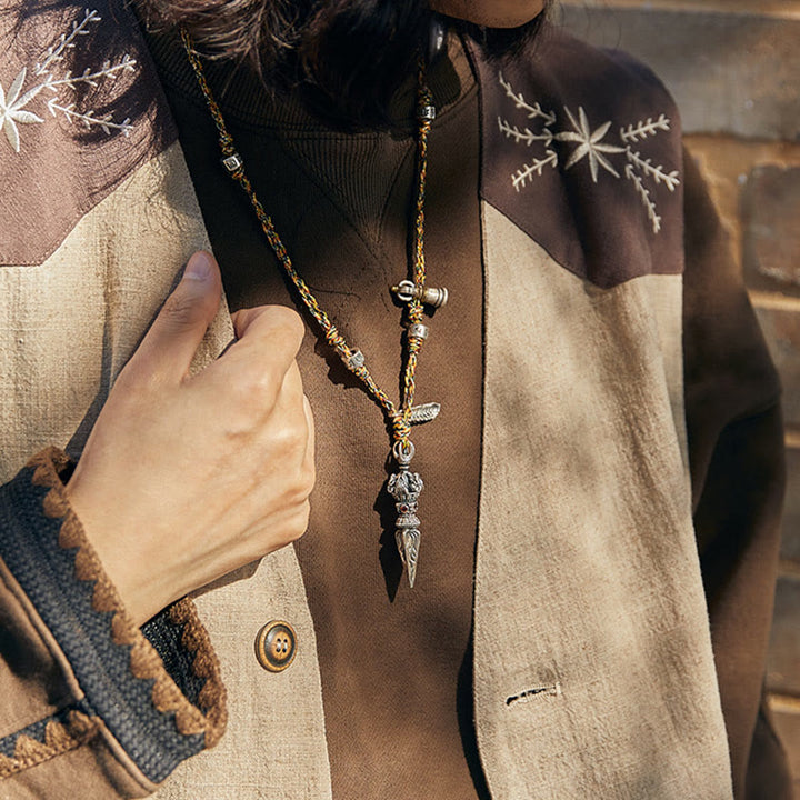 Tibetan Handmade 925 Sterling Silver Dorje Vajra Om Mani Padme Hum Feather Strength Necklace Pendant - image 4