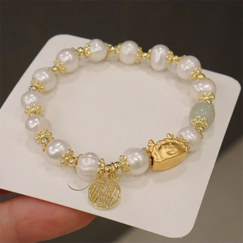 Buddha Stones Year Of The Dragon Red Agate Strawberry Quartz Black Obsidian Jade Garnet Pearl Cinnabar Dumpling Dragon Luck Fu Character Bracelet - Pearl(Wrist Circumference 14-19cm) - image 28