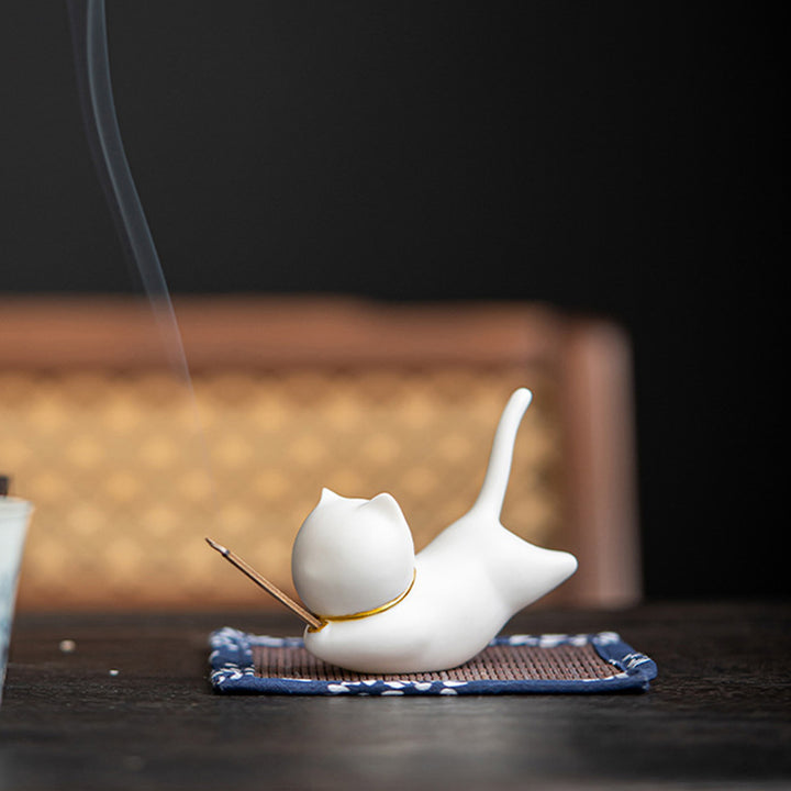 Lovely Cat Panda Ceramic Blessing Incense Burner Decoration - image 8