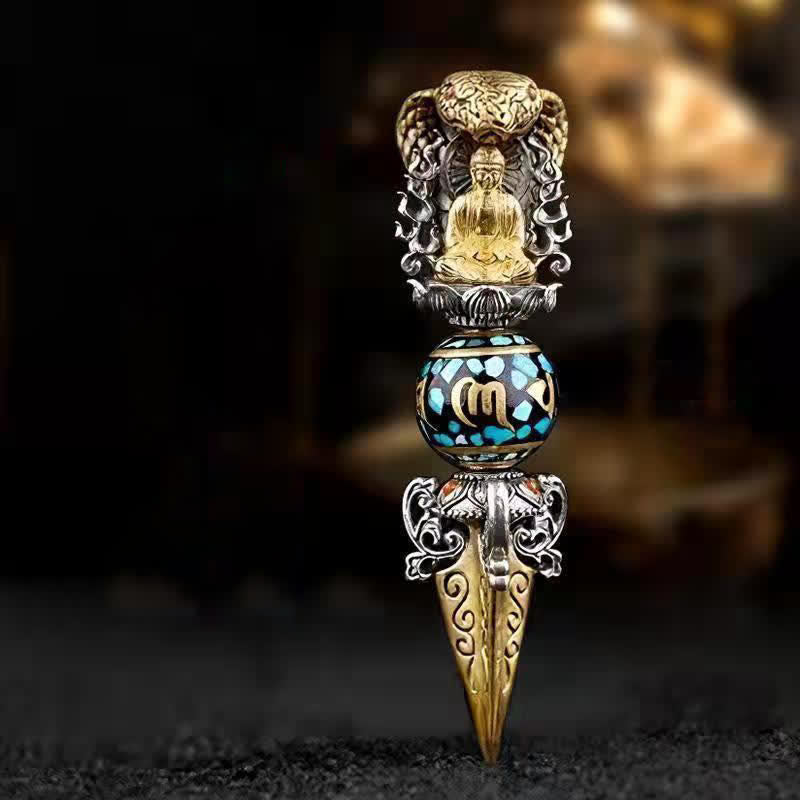 Buddha Stones Tibetan Om Mani Padme Hum Buddha Wealth Rotation Necklace Vajra Pendant - Pendant&Black String - image 1