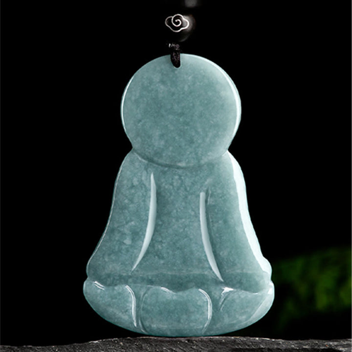 Buddha Stones Amitabha Buddha Natural Jade Lotus Amulet Compassion String Necklace Pendant - image 6