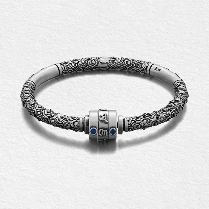 Buddha Stones 990 Sterling Silver Tibetan Auspicious Clouds Om Mani Padme Hum Engraved Creativity Bracelet Bangle - image 6