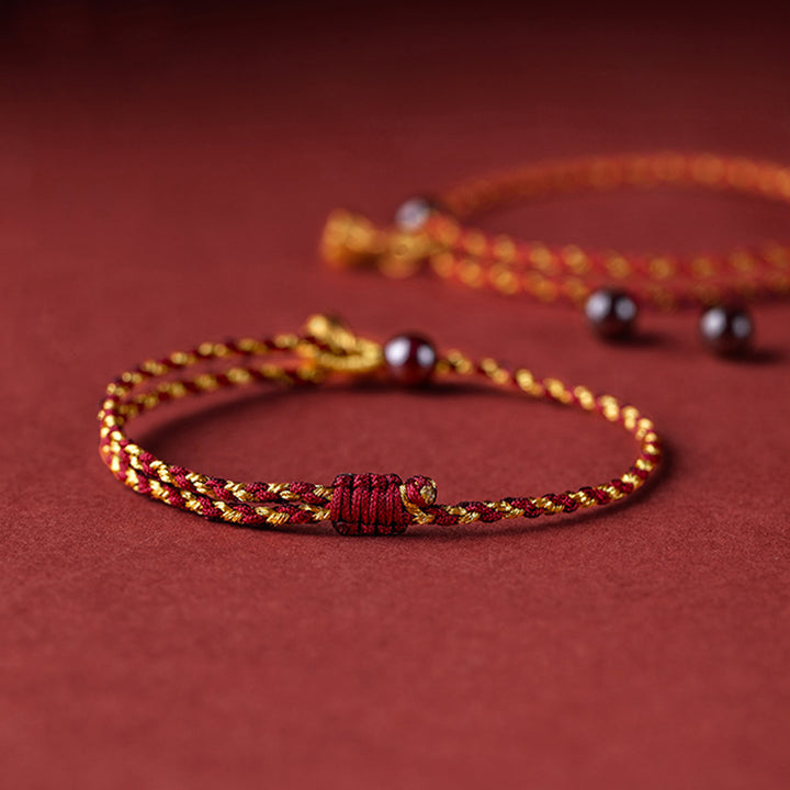 Buddha Stones Handcrafted Red Gold Rope Lotus Peace And Joy Charm Braid Bracelet