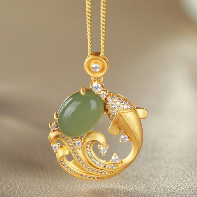 Buddha Stones Cyan Jade Koi Fish Healing Calm Necklace Pendant - image 2