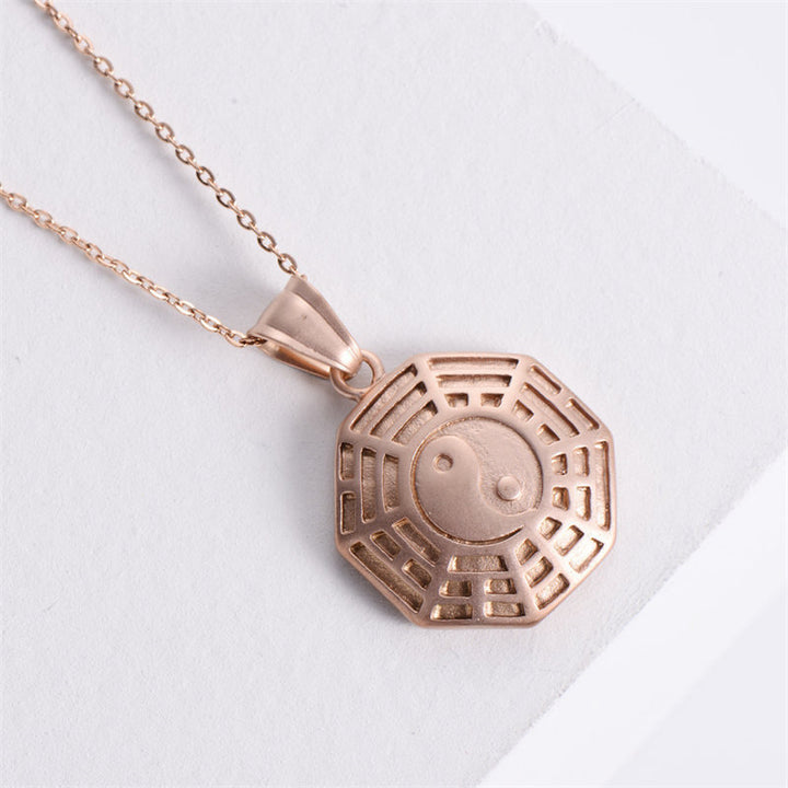 Bagua Yin Yang Titanium Steel Balance Necklace Chain Pendant - Rose Gold - image 8