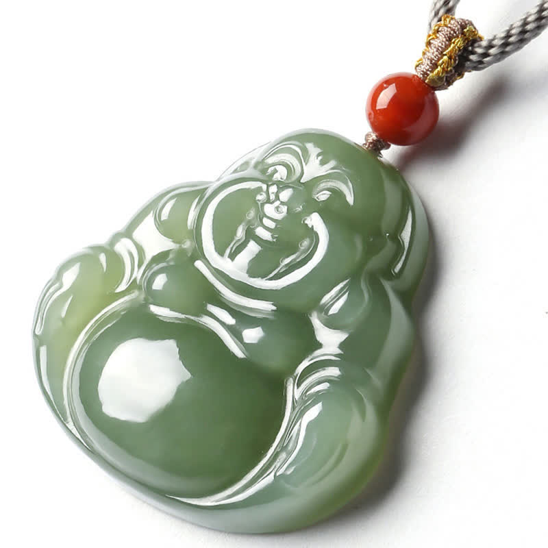 Laughing Buddha Hetian Jade Abundance Necklace String Pendant - image 10