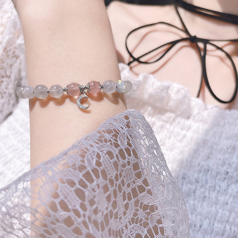 Buddha Stones Strawberry Quartz Moonstone Luck Moon Charm Bracelet - image 4