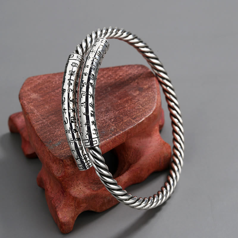 Buddha Stones Retro Heart Sutra Twisted Design Pattern Balance Bracelet Bangle - image 5