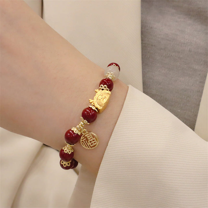 Buddha Stones Year Of The Dragon Red Agate Strawberry Quartz Black Obsidian Jade Garnet Pearl Cinnabar Dumpling Dragon Luck Fu Character Bracelet - image 34