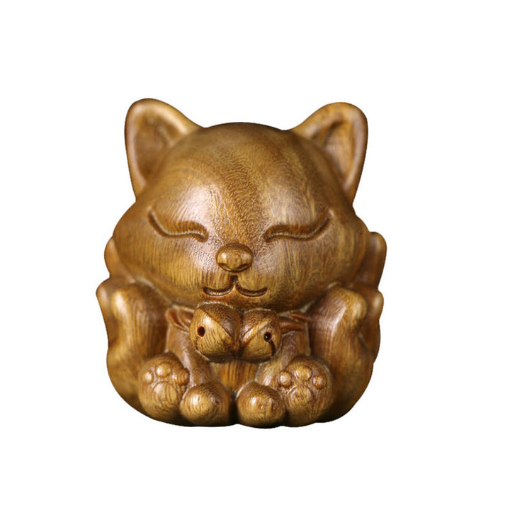 Buddha Stones Mini Nine Tailed Fox Ivory Fruit Sandalwood Green Sandalwood Blessing Decoration