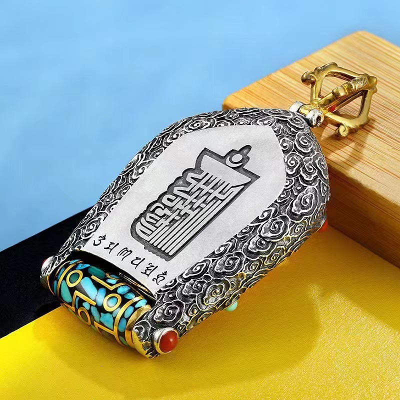 Tibet Chinese Zodiac Natal Buddha Thangka Prosperity Rotatable Dzi Bead Necklace Pendant - image 4