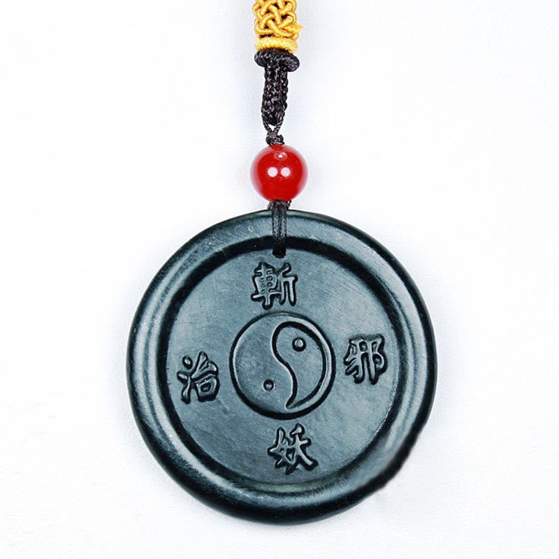 Buddha Stones Natural Hetian Cyan Jade Yin Yang Luck Harmony Necklace Pendant - image 5
