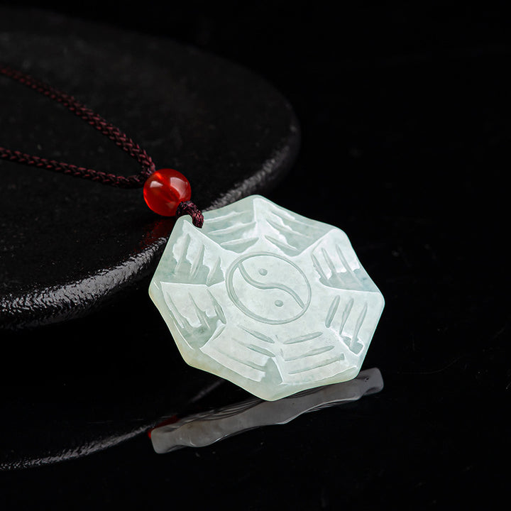 Natural Jade Bagua Yin Yang Luck Necklace Pendant - image 5