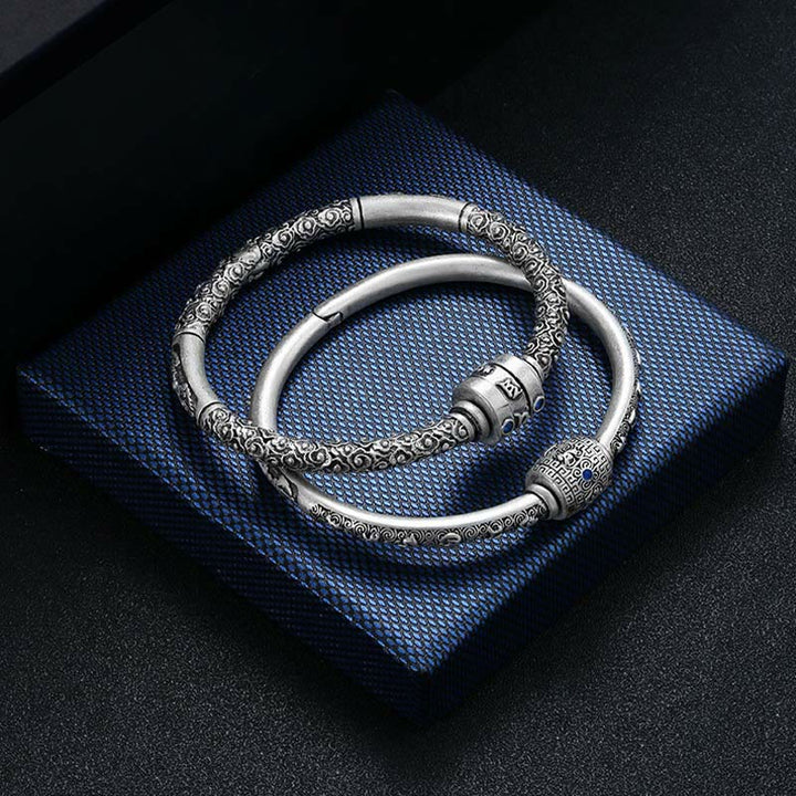Buddha Stones 990 Sterling Silver Tibetan Auspicious Clouds Om Mani Padme Hum Engraved Creativity Bracelet Bangle - image 15