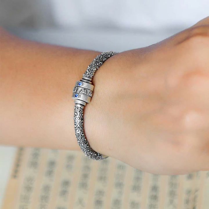 Buddha Stones 990 Sterling Silver Tibetan Auspicious Clouds Om Mani Padme Hum Engraved Creativity Bracelet Bangle - image 4