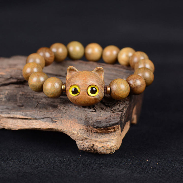 Buddha Stones Ebony Wood Green Sandalwood Red Sandalwood Lovely Cat Balance Bracelet - image 5