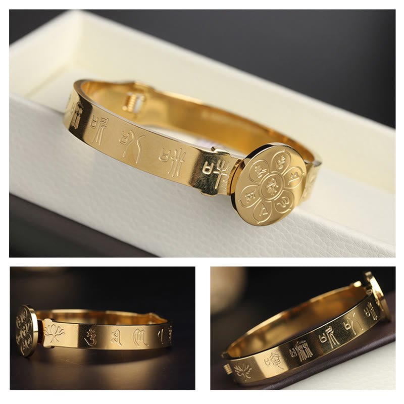 Buddha Stones Yin Yang Lotus Om Mani Padme Hum Mantra Titanium Steel Harmony Bracelet Bangle - image 18