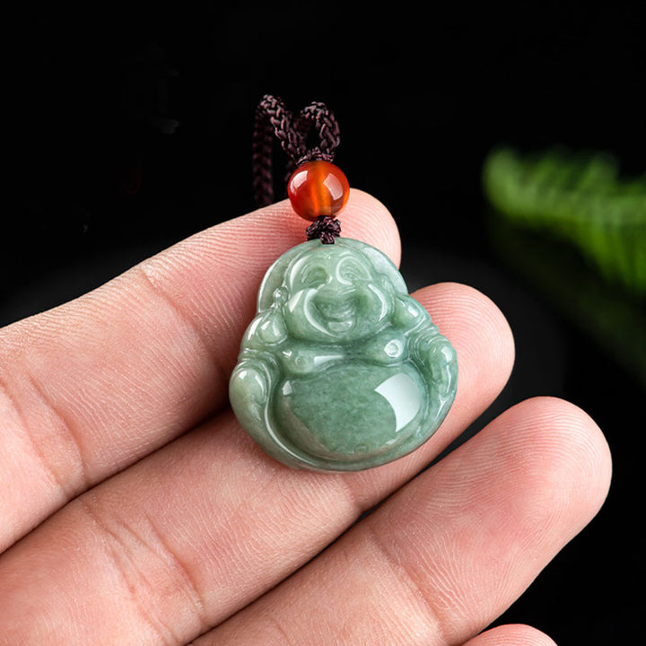 Buddha Stones Laughing Buddha Cyan Jade Success Necklace String Pendant - image 4
