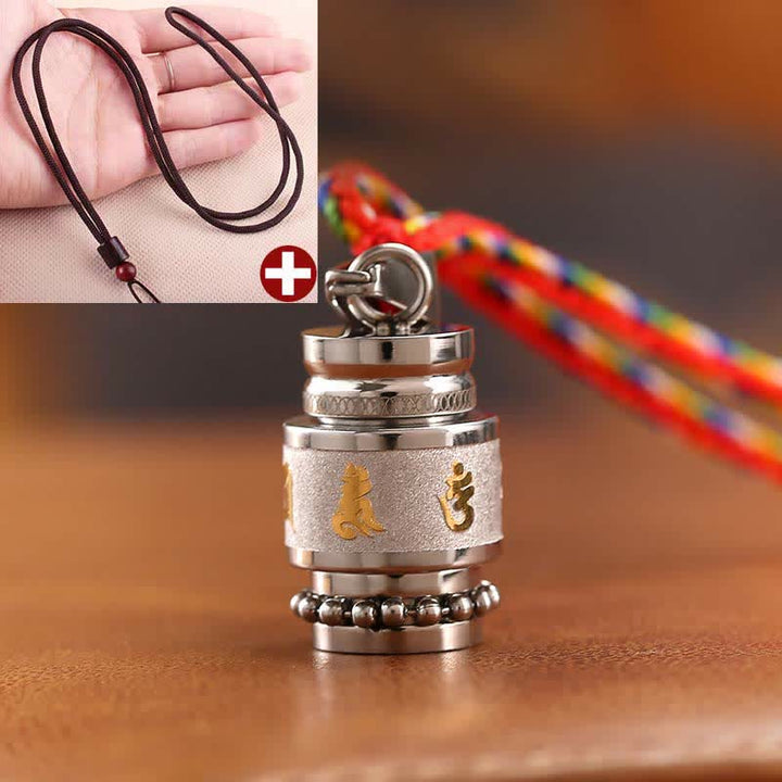 Buddha Stones Tibet Om Mani Padme Hum Shurangama Mantra Titanium Steel Wisdom Amulet Necklace Pendant - 1.2cm*1.8cm - Silver - Brown String - image 14