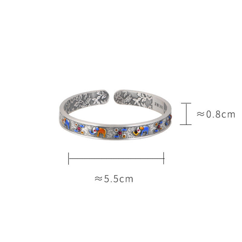 Buddha Stones 999 Sterling Silver Elephant Strength Wisdom Bracelet Cuff Bangle - image 9