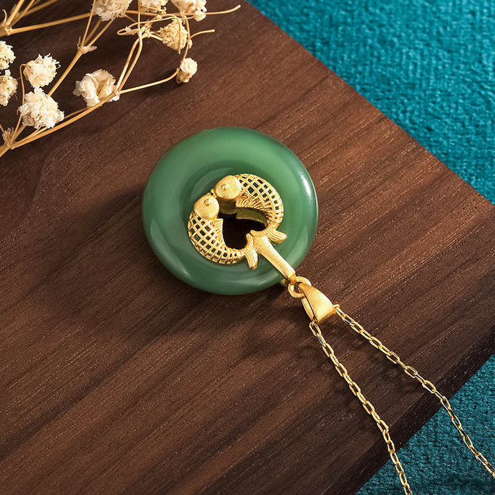 Buddha Stones Cyan Jade Koi Fish Luck Necklace Pendant - image 4