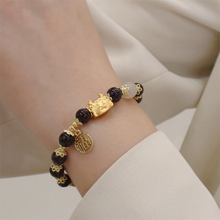 Buddha Stones Year Of The Dragon Red Agate Strawberry Quartz Black Obsidian Jade Garnet Pearl Cinnabar Dumpling Dragon Luck Fu Character Bracelet - image 26