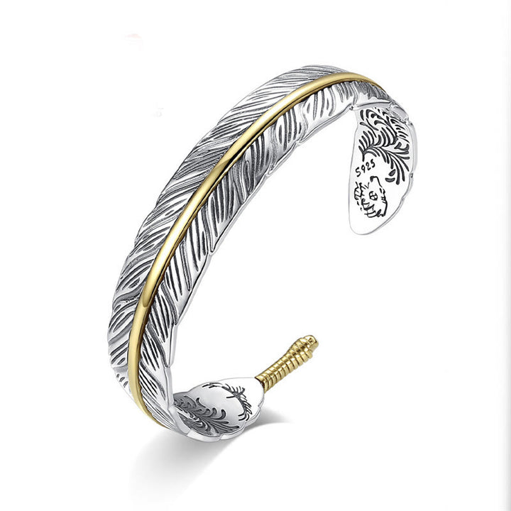 Buddha Stones Feather Pattern Carved Luck Wealth Cuff Bracelet Bangle - image 11