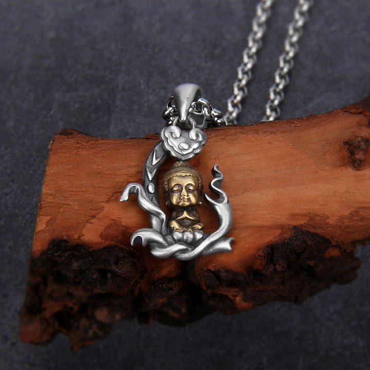 Buddha Stones 925 Sterling Silver Zen Buddha Ruyi Handle Compassion Necklace Pendant - image 2