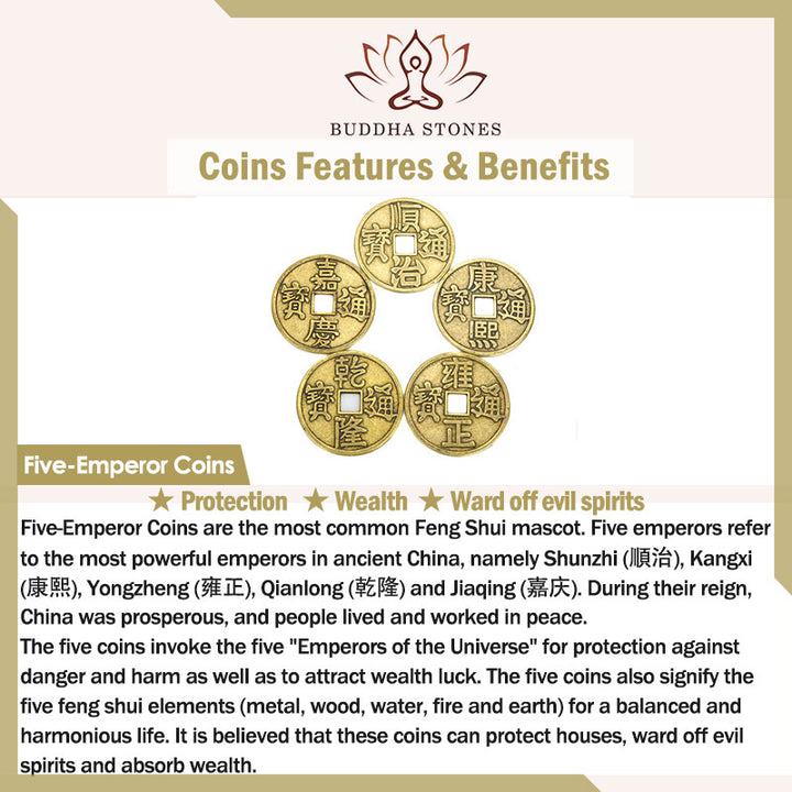 Buddha Stones Feng Shui Five Emperor Coins Peanut Wealth Bracelet Bangle - image 6