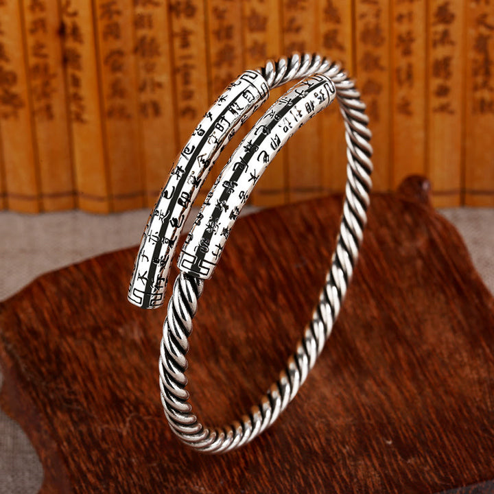 Buddha Stones Retro Heart Sutra Twisted Design Pattern Balance Bracelet Bangle - image 2