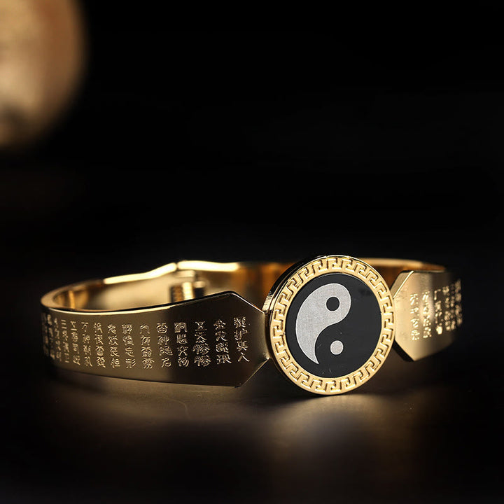 Buddha Stones Yin Yang Lotus Om Mani Padme Hum Mantra Titanium Steel Harmony Bracelet Bangle - Yin Yang Mantra - 56mm - image 1