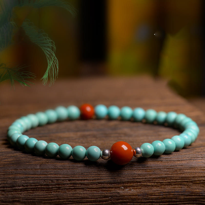 Buddha Stones Turquoise Red Agate Bead Protection Bracelet - 3.8mm(Wrist Circumference 14-15cm) - image 1