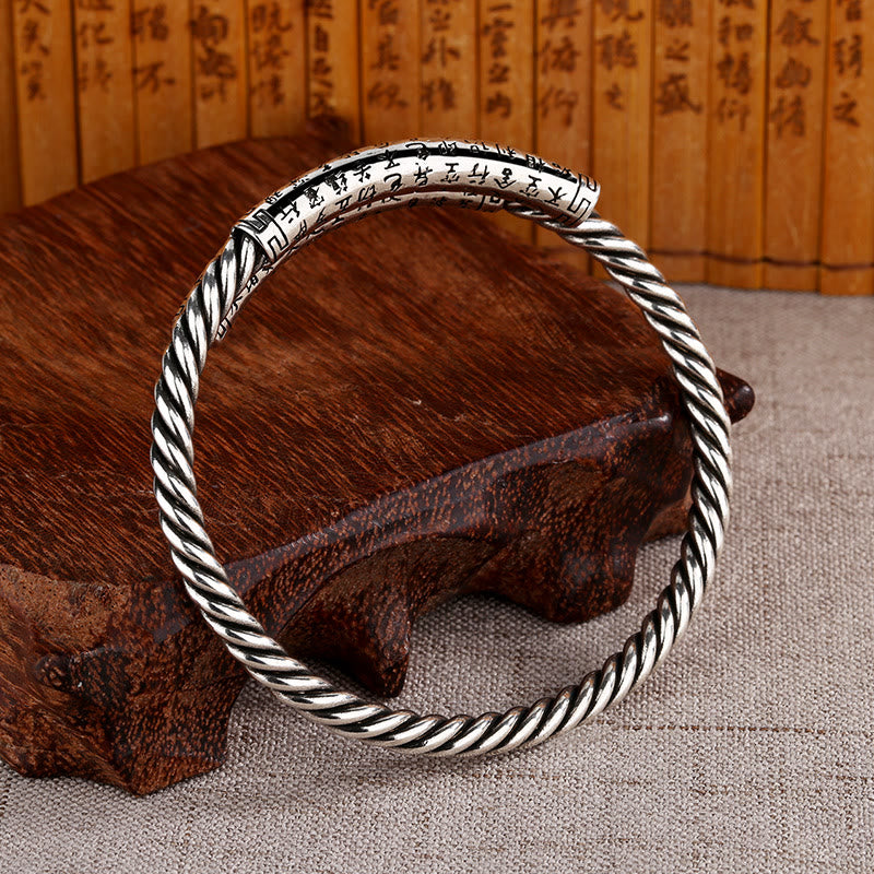 Buddha Stones Retro Heart Sutra Twisted Design Pattern Balance Bracelet Bangle - image 3