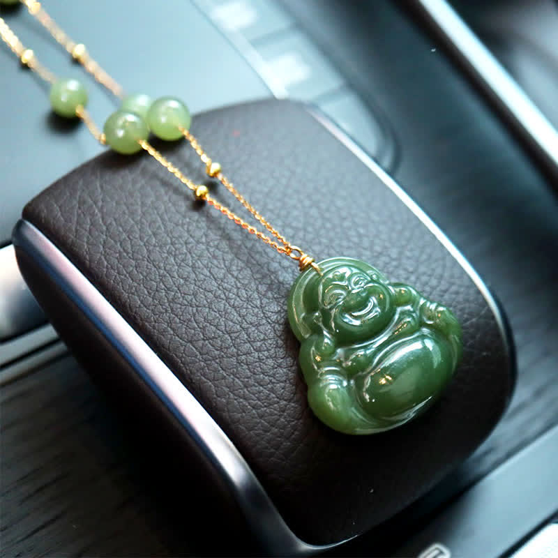 Laughing Buddha Hetian Jade Luck Necklace Bead Chain Pendant - image 2