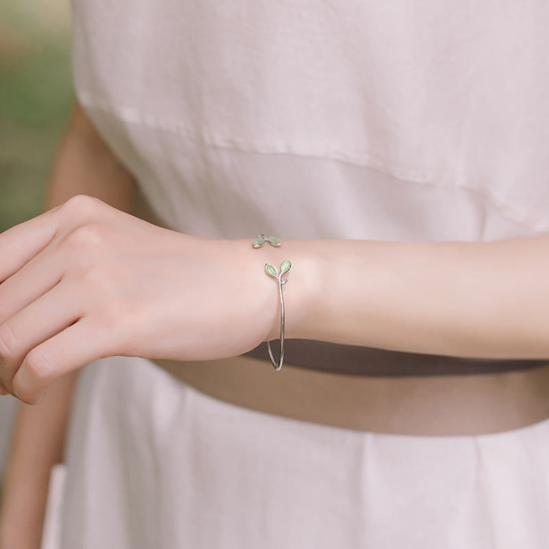 Buddha Stones Leaf Pattern Cat Eye Support Cuff Bracelet Bangle - image 11