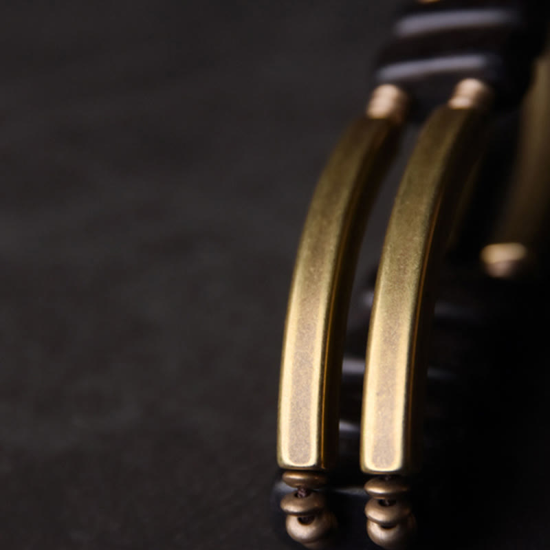 Buddha Stones Tibetan Ebony Wood Brass Copper Balance Double Layer Bracelet - image 7