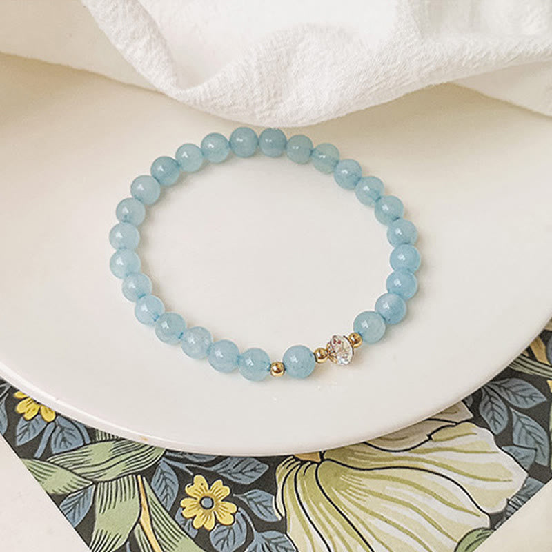 Buddha Stones 14K Gold Plated Copper Aquamarine White Crystal White Agate Blue Crystal Healing Bracelet