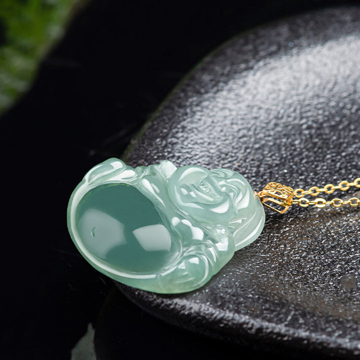 Laughing Buddha Natural Jade Prosperity Abundance Necklace Pendant - image 7