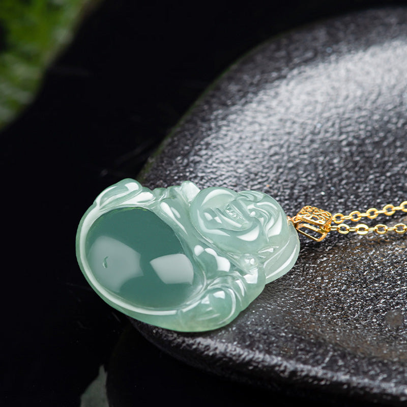 Laughing Buddha Natural Jade Prosperity Abundance Necklace Pendant - image 7